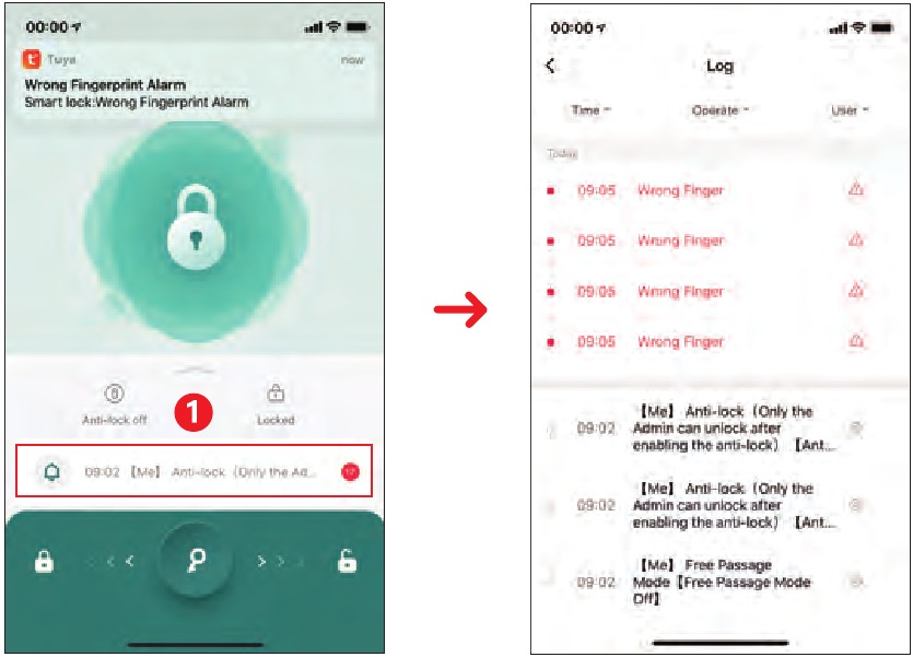 TUYA - SMART LOCK - Deuropeningsrecords en apparaatmeldingen bekijken Deuropeningsrecords en apparaatmeldingen bekijken