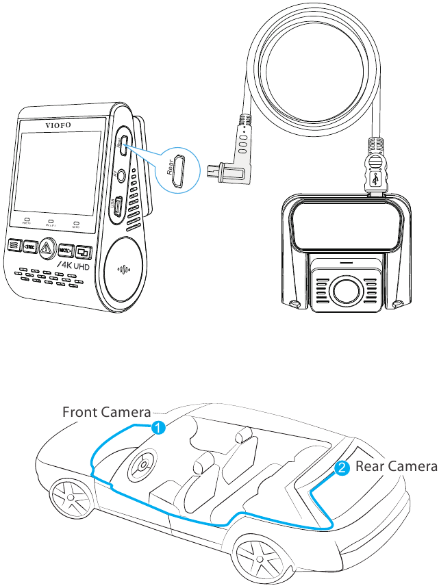 Viofo - A129 Pro Duo - Kabelaansluiting - Stap 2 Kabelaansluiting - Stap 2