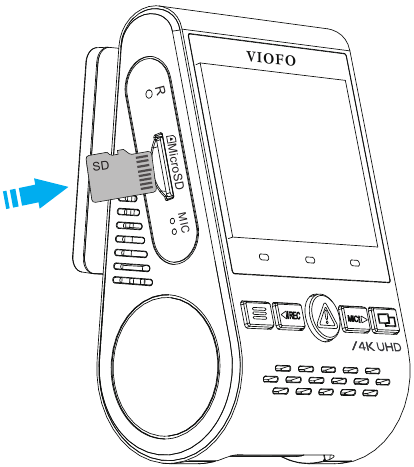 Viofo - A129 Pro Duo - De geheugenkaart plaatsen De geheugenkaart plaatsen