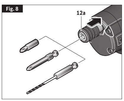 Bosch - GSR12V-300FC - Bits plaatsen en verwijderen (zeskantboorkop) Bits plaatsen en verwijderen (zeskantboorkop)
