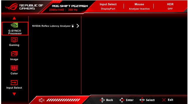 Asus - ROG SWIFT 360HZ PG279AQN - Introductie van de OSD-functie - Pagina G-SYNC Processor Introductie van de OSD-functie - Pagina G-SYNC Processor