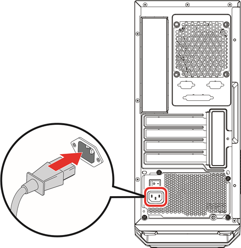 MSI - Infinite S Series - Sluit het netsnoer aan op het systeem en het stopcontact Sluit het netsnoer aan op het systeem en het stopcontact