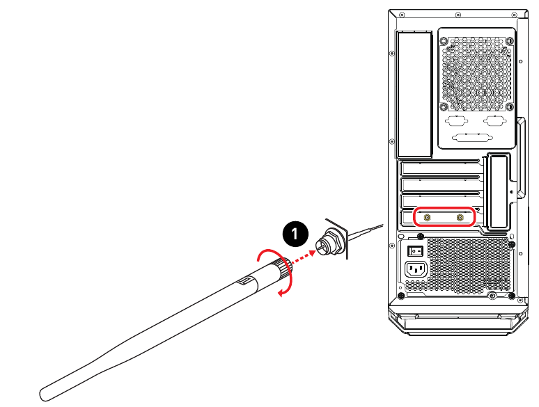MSI - Infinite S Series - Wi-Fi-antennes installeren (optioneel) - Stap 1 Wi-Fi-antennes installeren (optioneel) - Stap 1