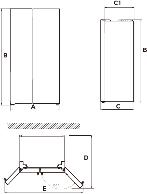 Midea - SIDE BY SIDE Serie - Installatie-instructie - Afmetingen en vrije ruimten - Stap 2 Installatie-instructie - Afmetingen en vrije ruimten - Stap 2