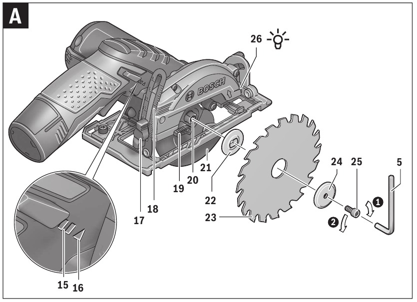 Bosch - GKS 12V-26 Professional - Het zaagblad verwijderen Het zaagblad verwijderen