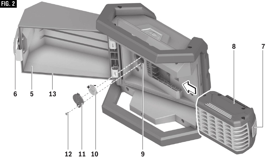 Bosch - GLI18V-1200C - Accupack plaatsen en verwijderen Accupack plaatsen en verwijderen