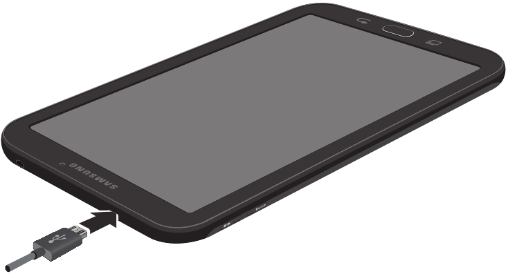 Samsung - Galaxy Tab E - Apparaat instellen - Stap 3 - Het apparaat opladen Apparaat instellen - Stap 3 - Het apparaat opladen