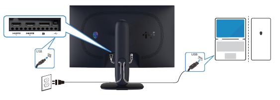 Dell - Alienware 27 - De USB Type-B-kabel aansluiten (Type-B naar Type-A) De USB Type-B-kabel aansluiten (Type-B naar Type-A)