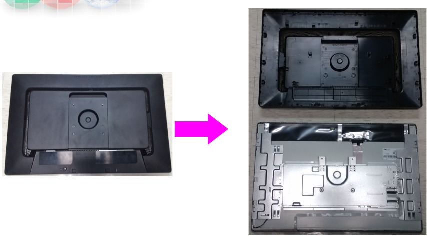 HP - EliteDisplay E241i - Achterklep verwijderen van de beeldschermkop Achterklep verwijderen van de beeldschermkop