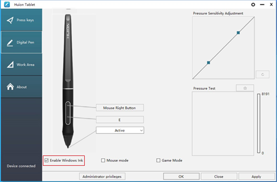 Huion - KAMVAS 16 - De Windows Ink-functie inschakelen De Windows Ink-functie inschakelen
