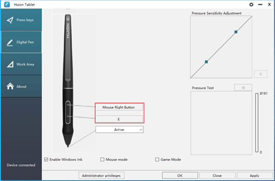 Huion - KAMVAS 16 - Functie-instelling penknoppen Functie-instelling penknoppen