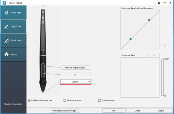 Huion - KAMVAS 16 - Penpuntactiviteit instellen Penpuntactiviteit instellen