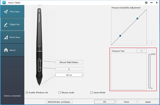 Huion - KAMVAS 16 - Pen druk testen Pen druk testen