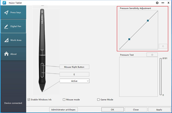 Huion - KAMVAS 16 - Drukgevoeligheidinstelling - Stap 1 Drukgevoeligheidinstelling - Stap 1