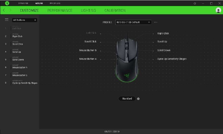 Razer - COBRA - Configureren - Tabblad Muis - Stap 2 Configureren - Tabblad Muis - Stap 2