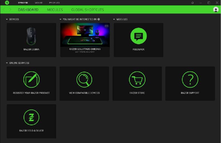 Razer - COBRA - Configureren - Tabblad Synapse - Stap 1 Configureren - Tabblad Synapse - Stap 1
