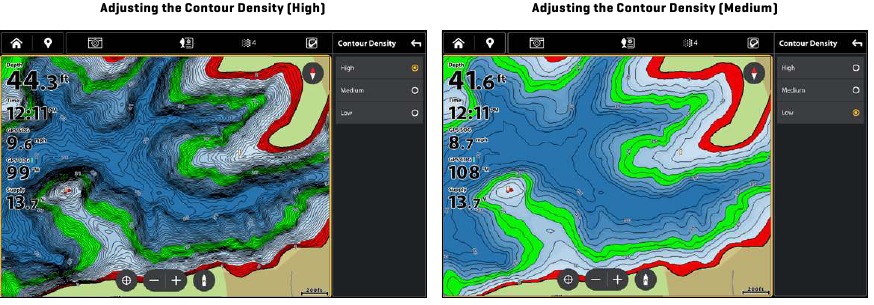 Humminbird - LakeMaster - De contourdichtheid aanpassen De contourdichtheid aanpassen