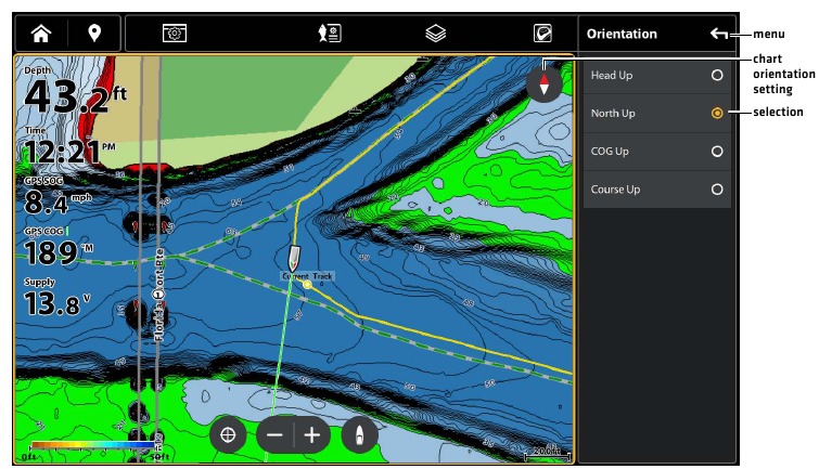 Humminbird - LakeMaster - De kaartoriëntatie wijzigen De kaartoriëntatie wijzigen