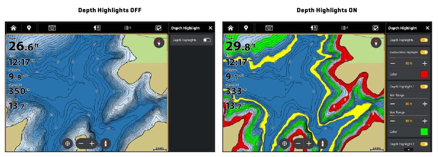 Humminbird - LakeMaster - Een dieptebereik markeren Een dieptebereik markeren