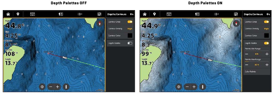 Humminbird - LakeMaster - Dieptepaletkleuren weergeven/verbergen Dieptepaletkleuren weergeven/verbergen