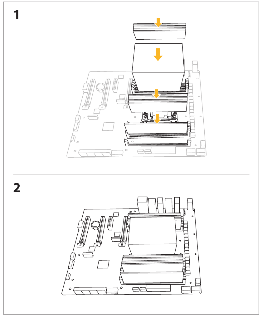 Asus - GT502 - De koeler en het RAM-geheugen op het moederbord installeren De koeler en het RAM-geheugen op het moederbord installeren