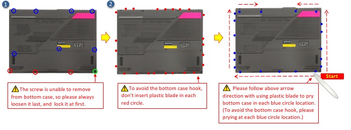 Asus - STRIX G15 Series - ONDERKANT BEHUIZING Demontage - Stap 1 ONDERKANT BEHUIZING Demontage - Stap 1