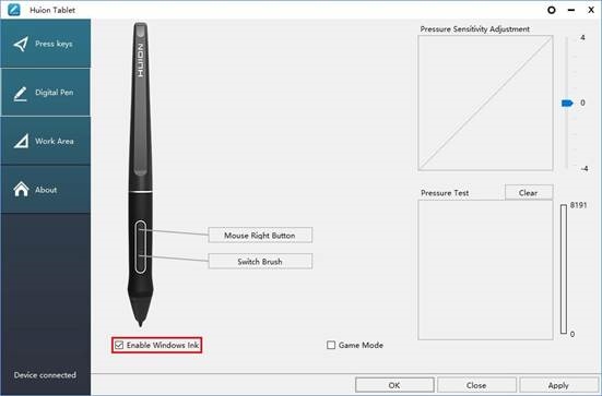 Huion - Kamvas Pro13 - De Windows Ink-functie inschakelen De Windows Ink-functie inschakelen