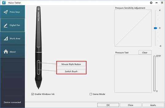 Huion - Kamvas Pro13 - Penknopinstelling Penknopinstelling