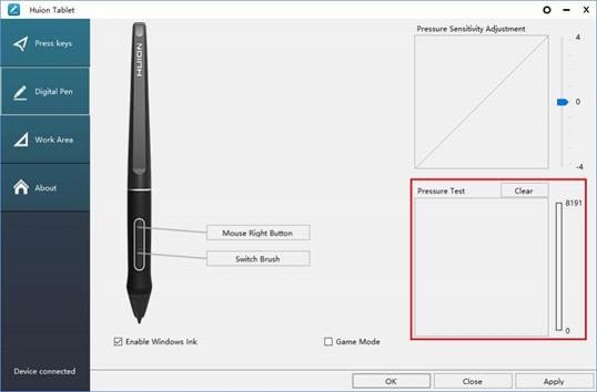 Huion - Kamvas Pro13 - Pen druktest Pen druktest