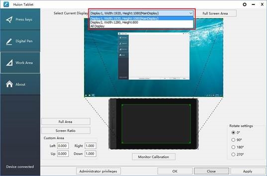 Huion - Kamvas Pro13 - Werkgebiedinstelling - Meerdere monitoren gebruiken Werkgebiedinstelling - Meerdere monitoren gebruiken