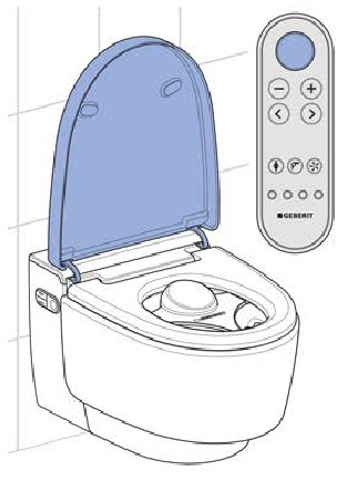 Geberit - AQUACLEAN MERA - De functie voor het optillen van het deksel van de afstandsbediening testen De functie voor het optillen van het deksel van de afstandsbediening testen
