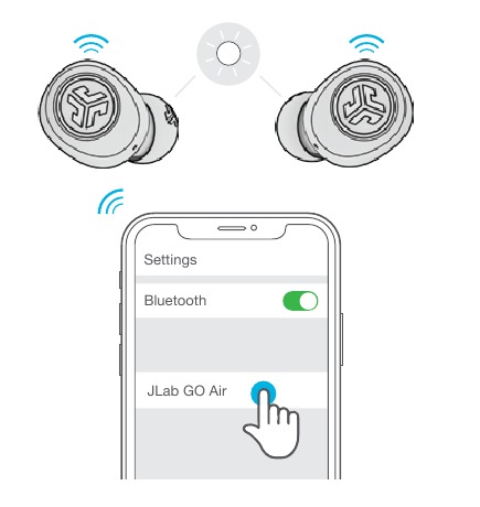 Selecteer &ldquo;JLab GO Air&rdquo; in de Bluetooth-instellingen van uw apparaat om verbinding te maken