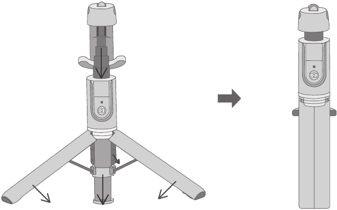 De selfiestick statief inklappen