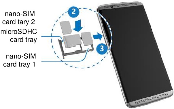 De nano-simkaart(en) en de microSDHC&trade;-kaart installeren stap 2