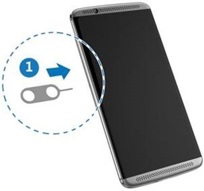 De nano-simkaart(en) en de microSDHC&trade;-kaart installeren stap 1