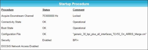 SB8200 Statusscherm (1 van 2)