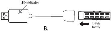 HET OPLADEN VAN DE SNAP 2.0&trade; LI-POLY BATTERIJ Diagram B