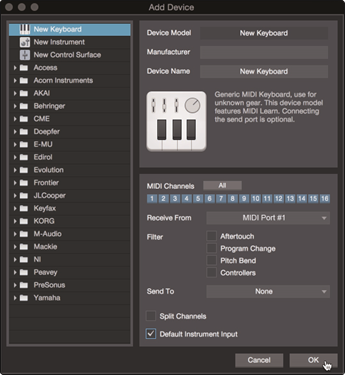Een externe MIDI-keyboardcontroller instellen vanaf de Startpagina Stap 3