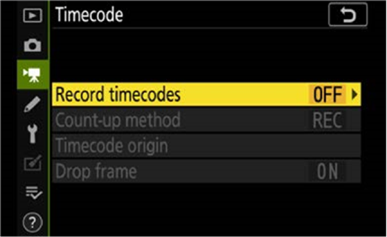 Schakel Record timecodes in the camera (Timecodes opnemen in de camera) in stap 1
