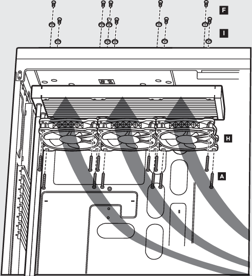 De ventilatoren en radiator installeren