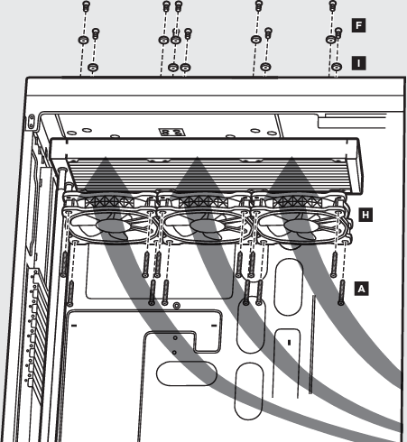 De ventilatoren en radiator installeren
