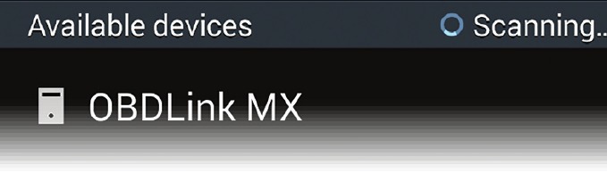 Wacht tot OBDLink MX verschijnt in de lijst 'Available devices' (Beschikbare apparaten)