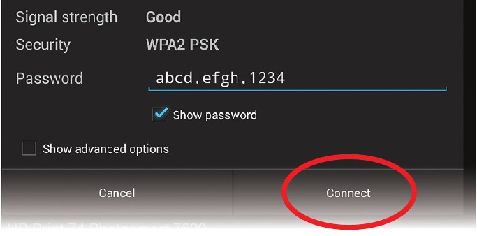Voer de Wi-Fi-sleutel uit stap 1 in het veld 'Wachtwoord' in en tik op 'Verbinden' Stap 1