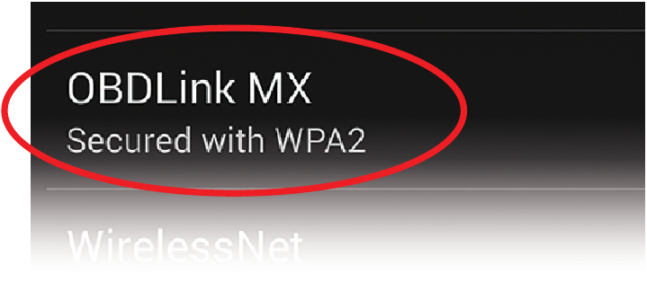 Selecteer 'OBDLink MX' in de lijst met netwerken