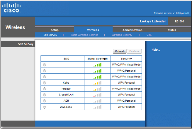 De Site Survey-pagina openen