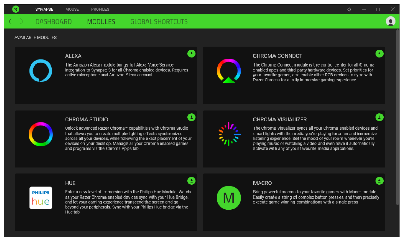 CONFIGUREREN - Het tabblad Synapse - Modules