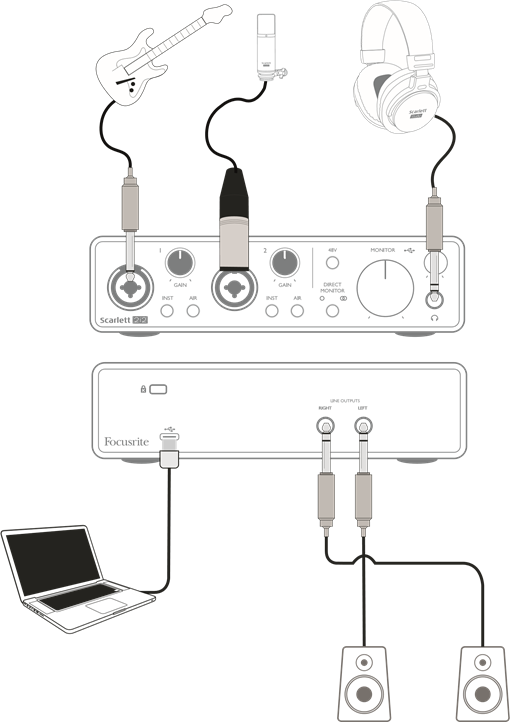 Een microfoon of instrument aansluiten