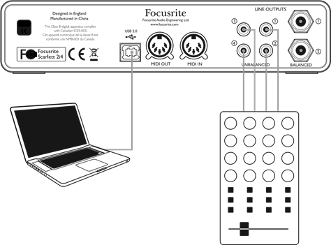 Scarlett 2i4 aansluiten op een DJ-mixer