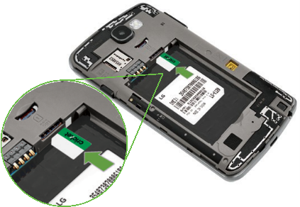 De batterij en de kaarten plaatsen - Stap 3