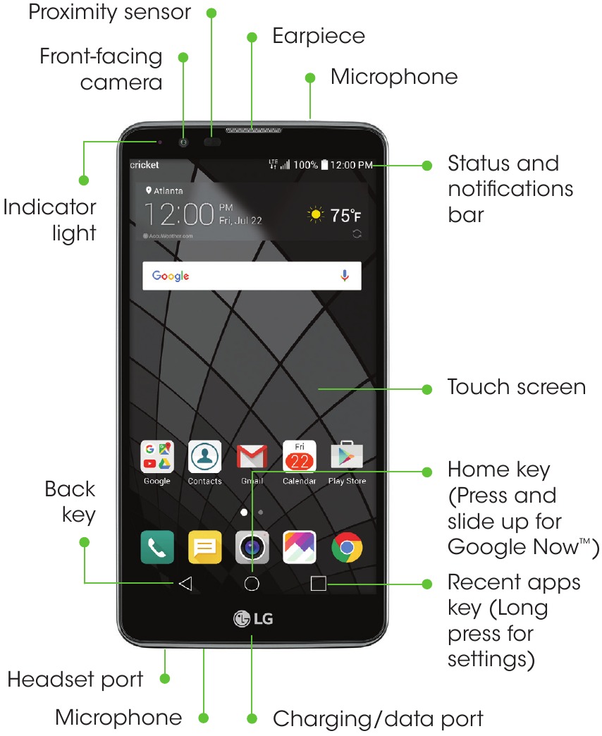 Kennismaken met uw LG Stylo&trade;2 - Vooraanzicht